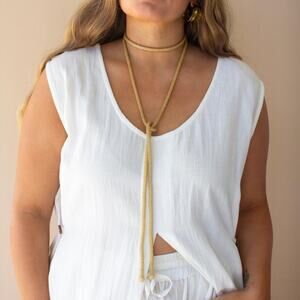 Gold seed beaded lariat necklace